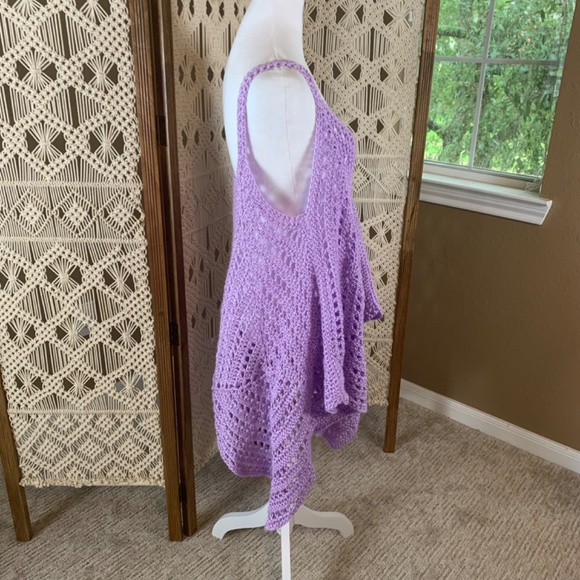handmade crochet tank top handkerchief hem pastel purple lavender coverup tunic - Picture 2 of 4